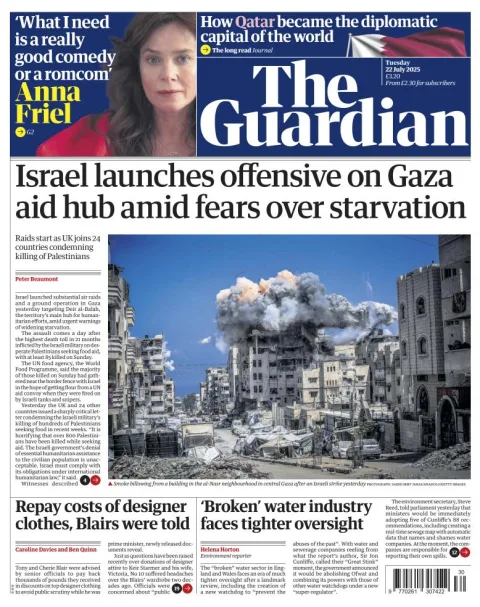 Portada de The Guardian (reino Unido) del martes, 22 de julio de 2025