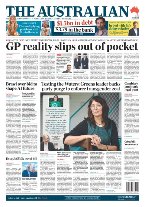 Portada de The Australian del martes, 22 de julio de 2025