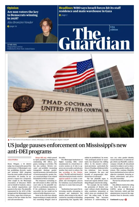 Portada de The Guardian (usa) del 2025-07-22
