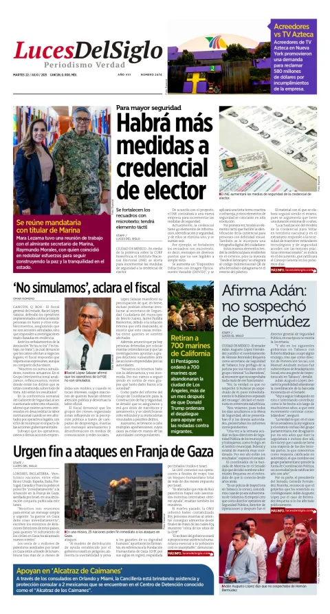 Portada de Luces del Siglo del martes, 22 de julio de 2025