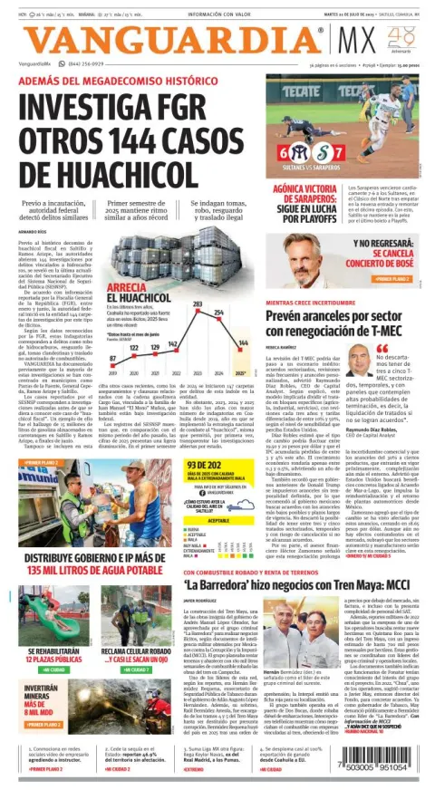 Portada de Vanguardia del martes, 22 de julio de 2025