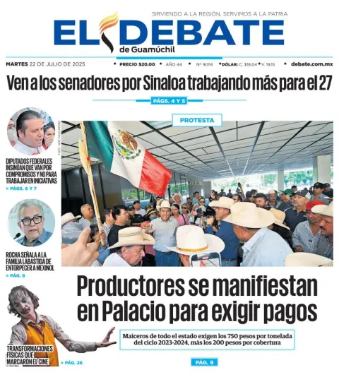 Portada de El Debate de Guamuchil del 2025-07-22