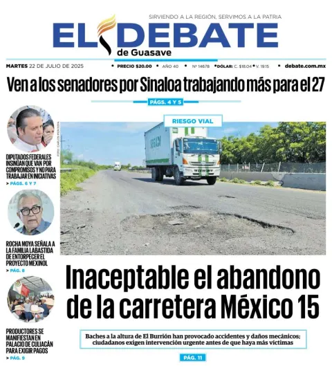 Portada de El Debate de Guasave del 2025-07-22