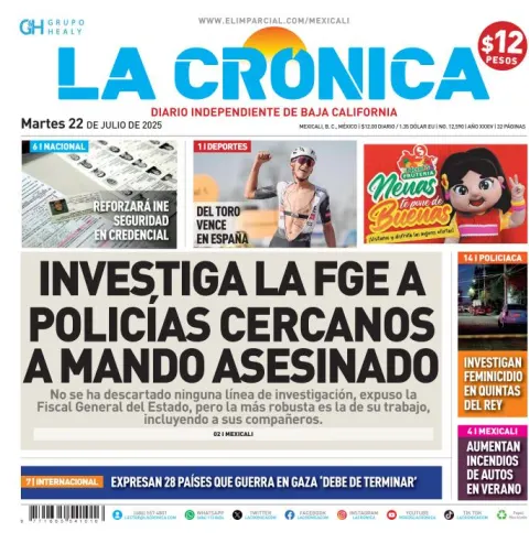Portada de La Cronica del martes, 22 de julio de 2025