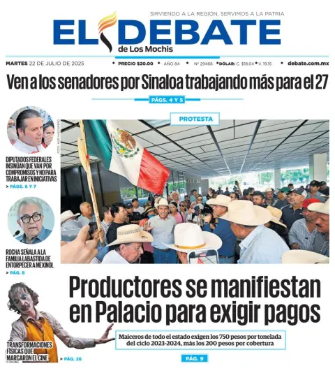 Portada de El Debate de los Mochis del 2025-07-22