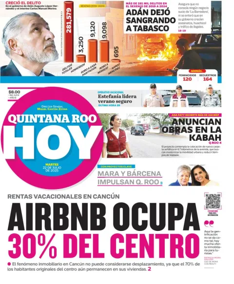 Portada de Quintana Roo Hoy del 2025-07-22