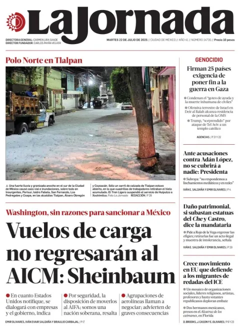 Portada de La Jornada del martes, 22 de julio de 2025