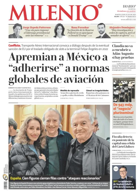 Portada de Milenio del martes, 22 de julio de 2025