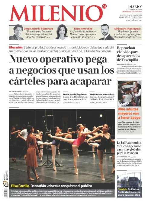 Portada de Milenio Edo de Mexico del martes, 22 de julio de 2025