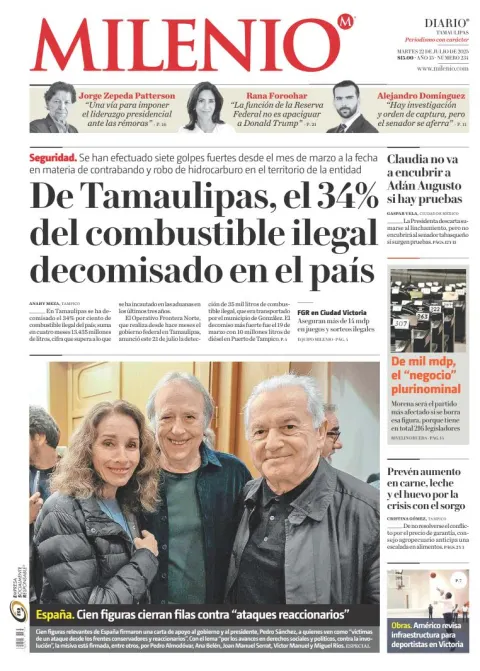 Portada de Milenio Tamaulipas del martes, 22 de julio de 2025