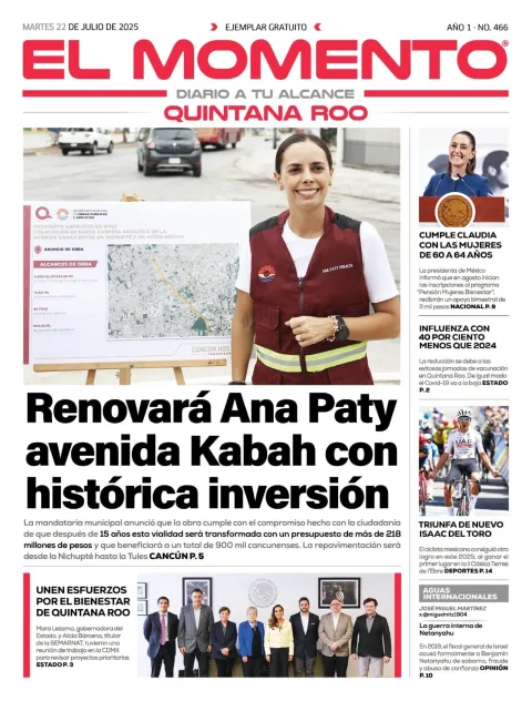 Portada de El Momento Quintana Roo del martes, 22 de julio de 2025
