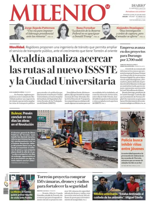 Portada de Milenio Laguna del martes, 22 de julio de 2025