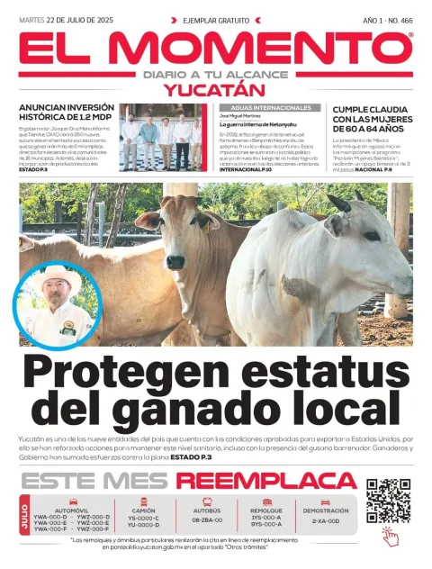 Portada de El Momento Yucatan del martes, 22 de julio de 2025