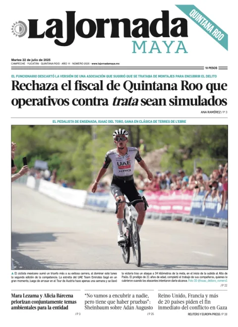 Portada de La Jornada Maya Quintana Roo del martes, 22 de julio de 2025
