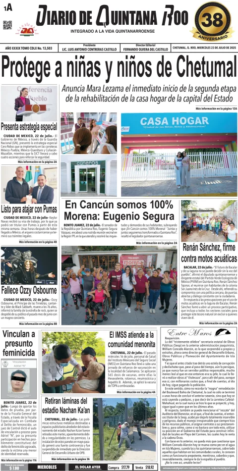 Portada de Diario de Quintana Roo (portada)