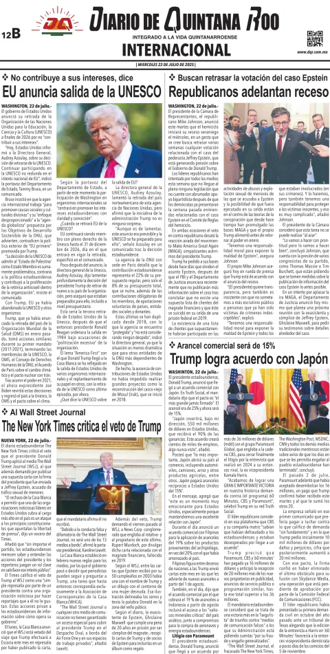 Portada de Diario de Quintana Roo (contra Portada)