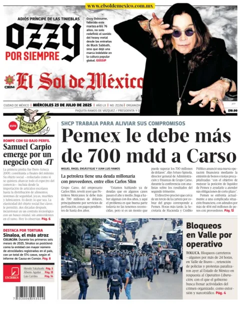 Portada de El Sol de Mexico