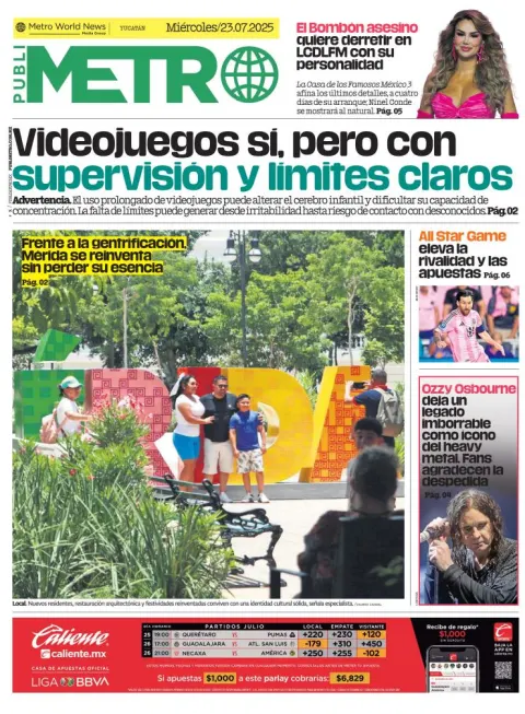 Portada de Publimetro Merida del miércoles, 23 de julio de 2025
