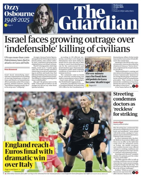 Portada de The Guardian (reino Unido) del miércoles, 23 de julio de 2025