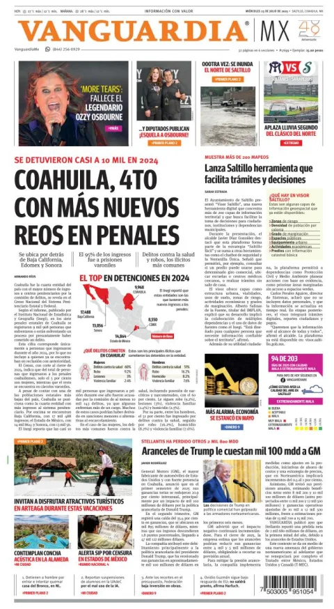 Portada de Vanguardia del miércoles, 23 de julio de 2025