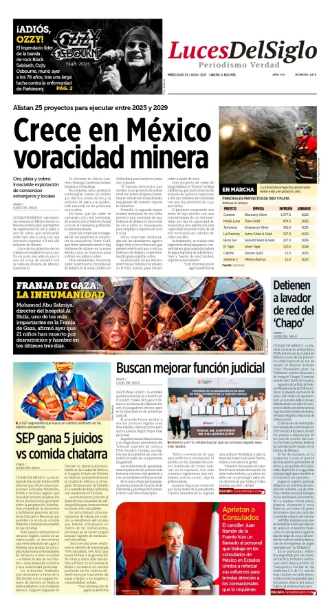 Portada de Luces del Siglo del miércoles, 23 de julio de 2025