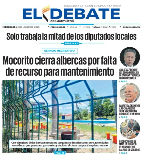 Portada de El Debate de Guamuchil del 2025-07-23