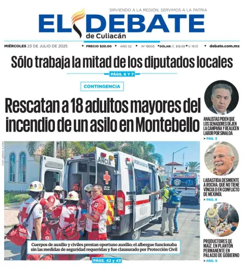 Portada de El Debate de Culiacan del miércoles, 23 de julio de 2025