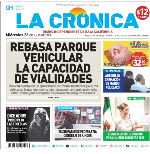 Portada de La Cronica del miércoles, 23 de julio de 2025
