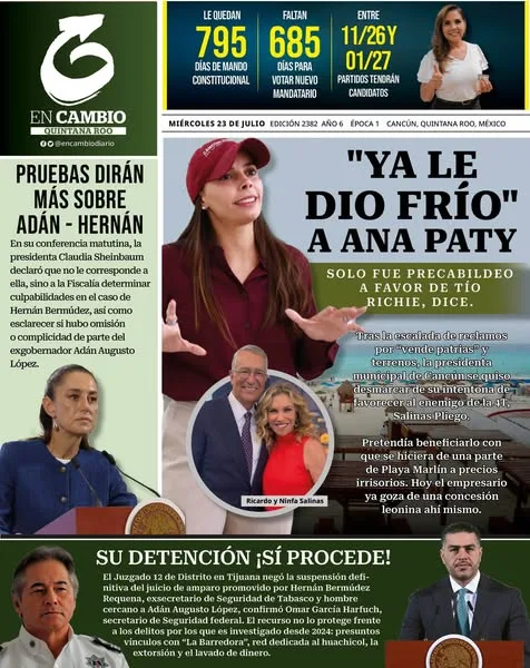 Portada de En Cambio - Quintana Roo (portada) del miércoles, 23 de julio de 2025