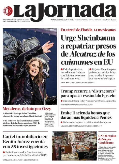 Portada de La Jornada del miércoles, 23 de julio de 2025