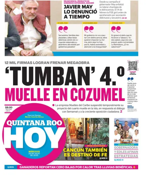 Portada de Quintana Roo Hoy del 2025-07-23