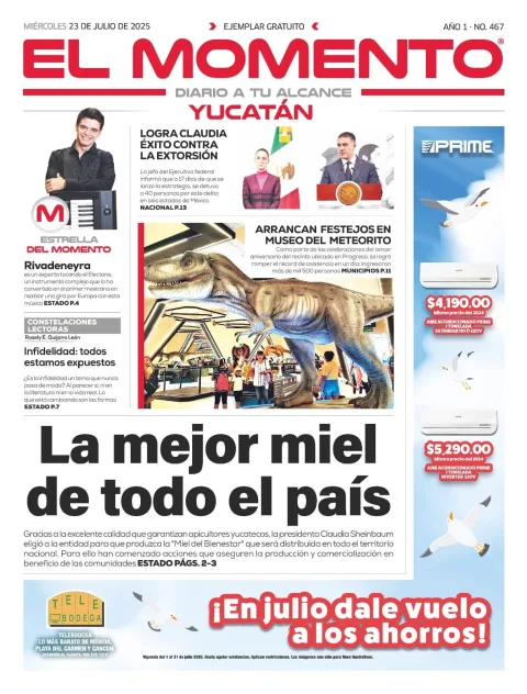 Portada de El Momento Yucatan del miércoles, 23 de julio de 2025