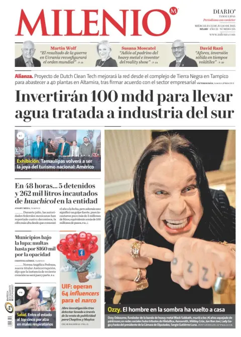 Portada de Milenio Tamaulipas del miércoles, 23 de julio de 2025