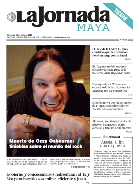 Portada de La Jornada Maya Yucatán del miércoles, 23 de julio de 2025