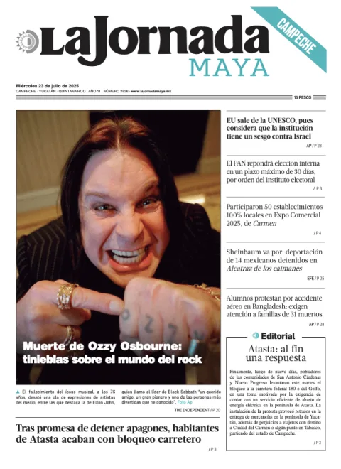 Portada de La Jornada Maya Campeche del miércoles, 23 de julio de 2025
