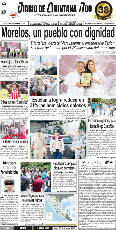 Portada de Diario de Quintana Roo (portada)
