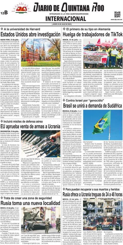 Portada de Diario de Quintana Roo (contra Portada)