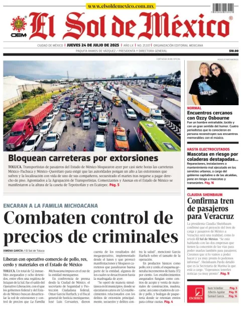 Portada de El Sol de Mexico