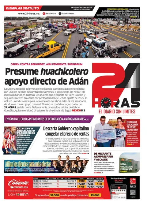 Portada de 24 Horas del jueves, 24 de julio de 2025