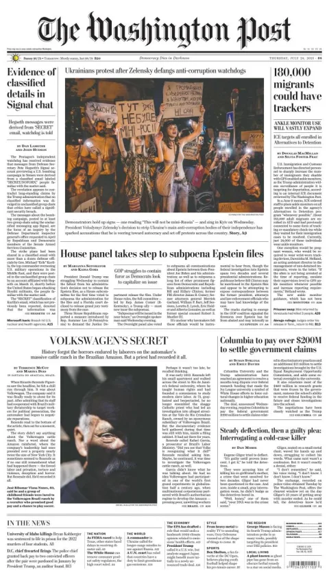 Portada de The Washington Post del jueves, 24 de julio de 2025
