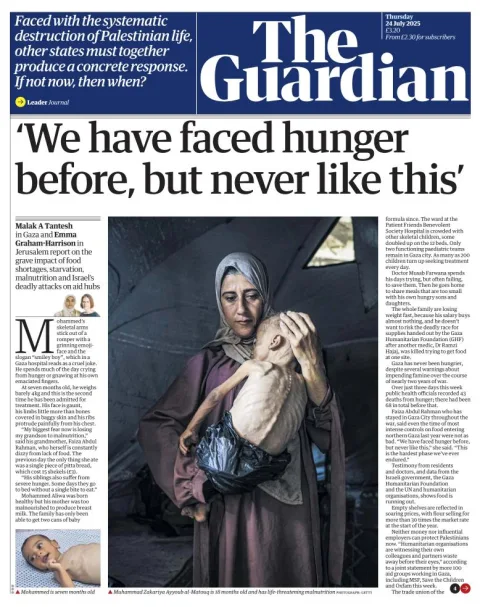 Portada de The Guardian (reino Unido) del jueves, 24 de julio de 2025
