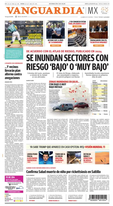 Portada de Vanguardia del jueves, 24 de julio de 2025