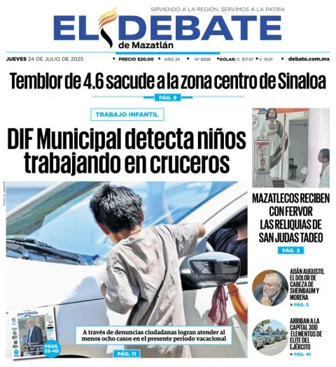 Portada de El Debate de Mazatlan del 2025-07-24