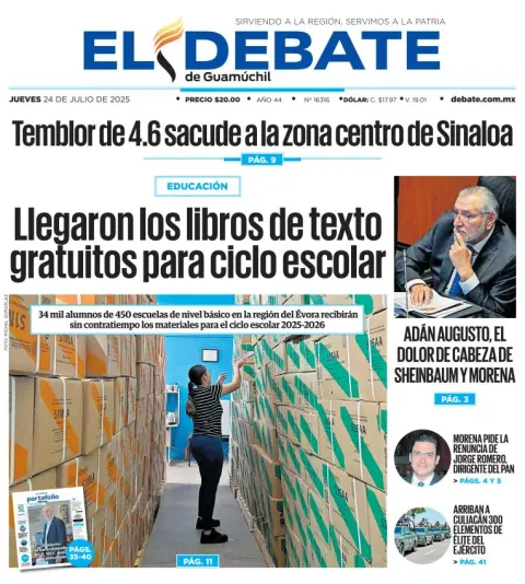 Portada de El Debate de Guamuchil del 2025-07-24