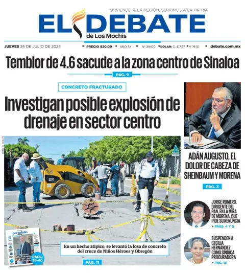 Portada de El Debate de los Mochis del 2025-07-24
