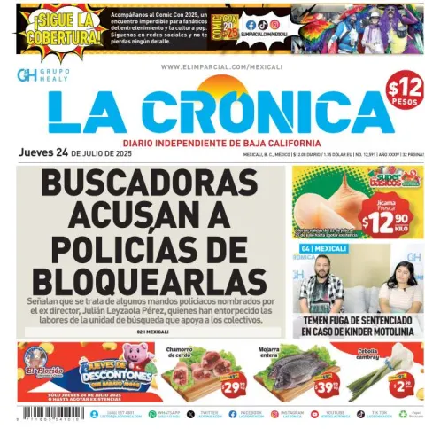 Portada de La Cronica del jueves, 24 de julio de 2025