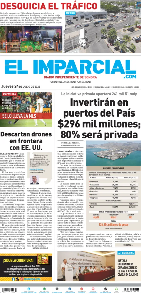 Portada de El Imparcial del jueves, 24 de julio de 2025