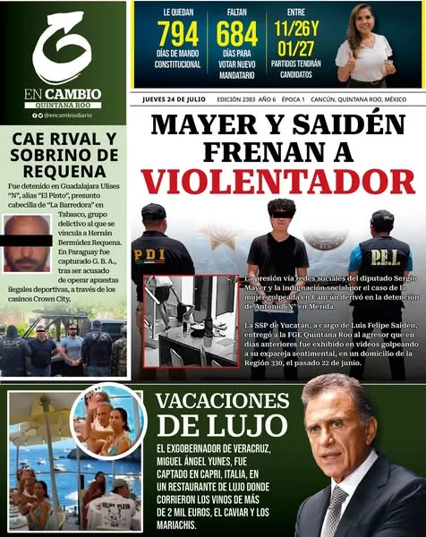 Portada de En Cambio - Quintana Roo (portada) del jueves, 24 de julio de 2025