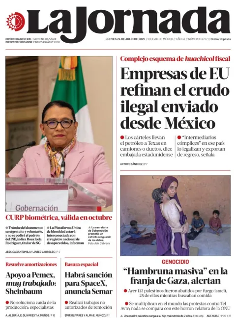 Portada de La Jornada del jueves, 24 de julio de 2025