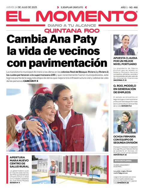 Portada de El Momento Quintana Roo del jueves, 24 de julio de 2025